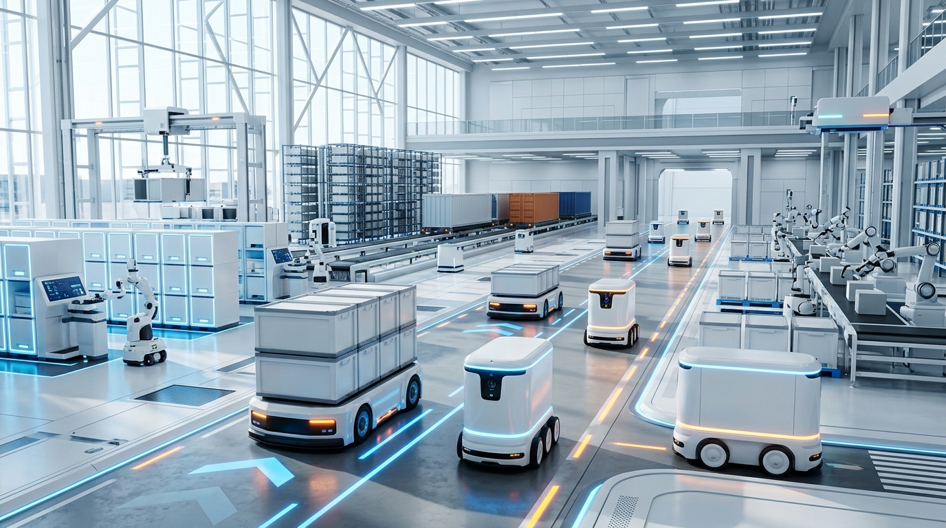 Fleet of Nexon autonomous logistics and transport units in terminal